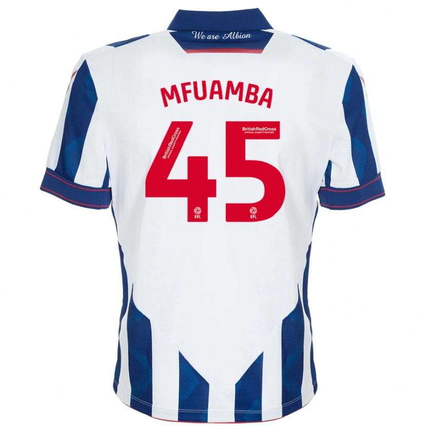 Danxen Dětské Kevin Mfuamba #45 Bílá Tmavě Modrá Domů Hráčské Dresy 2024/25 Dres