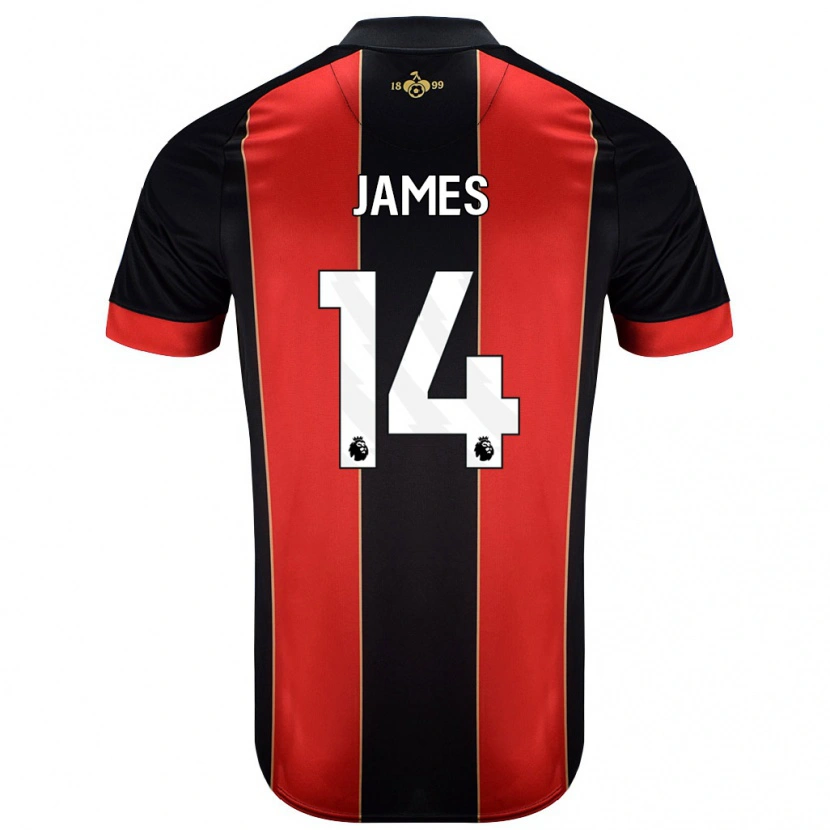Danxen Dětské Katie James #14 Červená Černá Domů Hráčské Dresy 2024/25 Dres