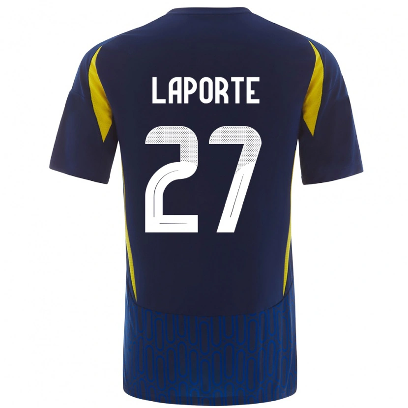 Danxen Dětské Aymeric Laporte #27 Modrá Žlutá Daleko Hráčské Dresy 2024/25 Dres