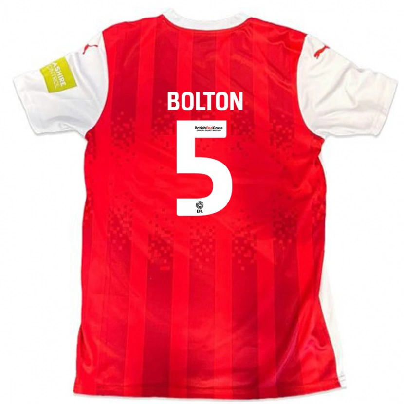 Danxen Dětské James Bolton #5 Červená Bílá Domů Hráčské Dresy 2024/25 Dres