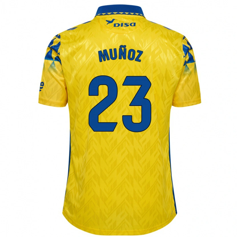 Danxen Dětské Álex Muñoz #23 Žlutá Modrá Domů Hráčské Dresy 2024/25 Dres