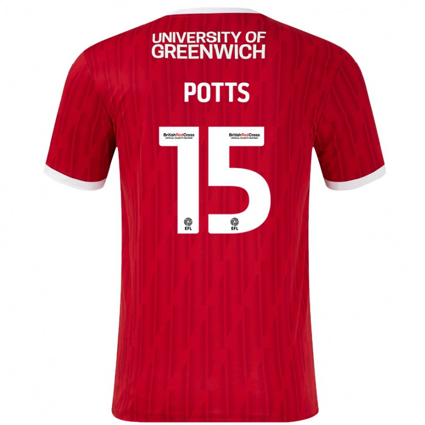 Danxen Dětské Dan Potts #15 Červená Bílá Domů Hráčské Dresy 2024/25 Dres